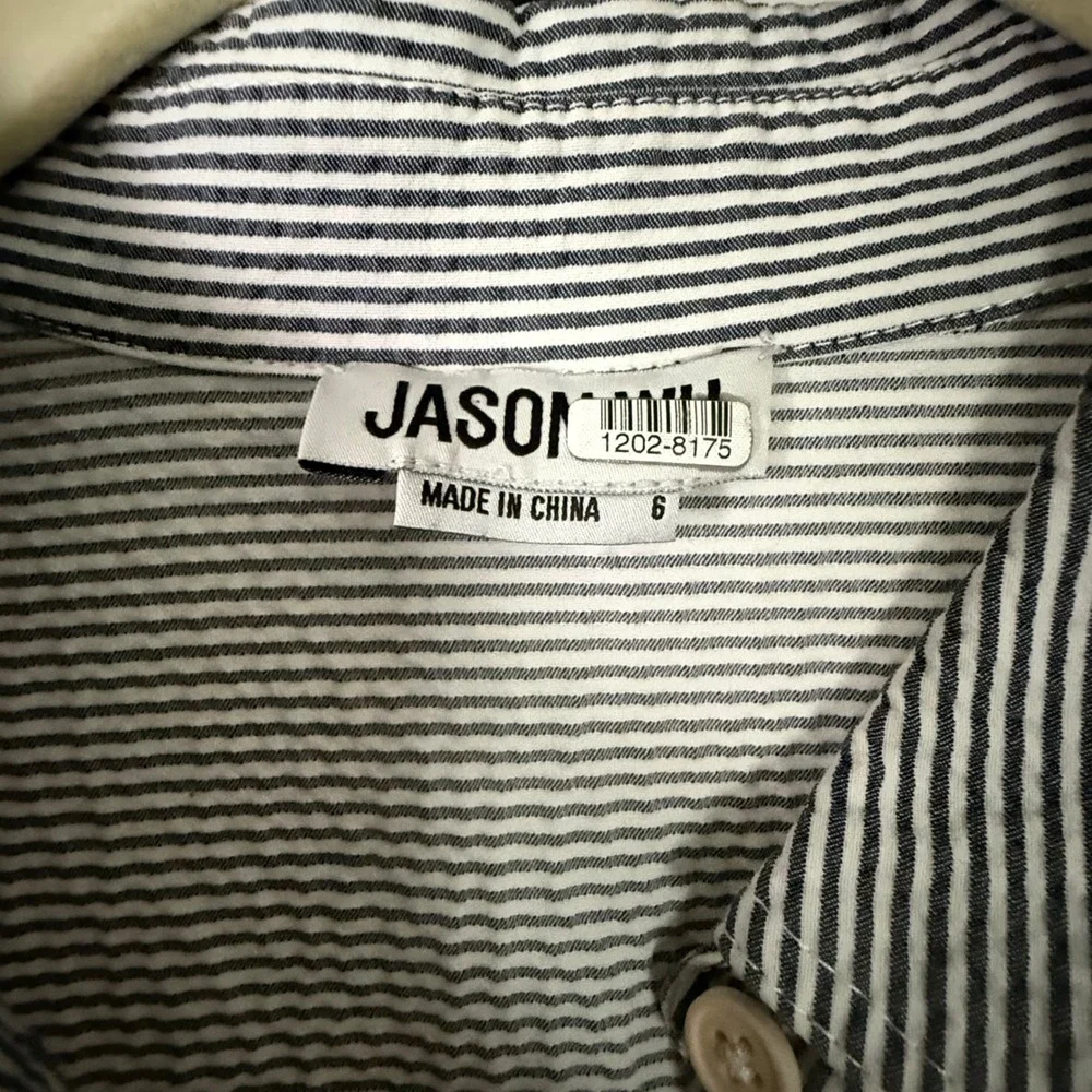 Jason Wu Blue White Striped‎ Seersucker Shirt Dress 6 Drawstring Waist